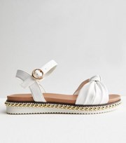New Look Wide Fit White Leather-Look Beaded Footbed Sandals